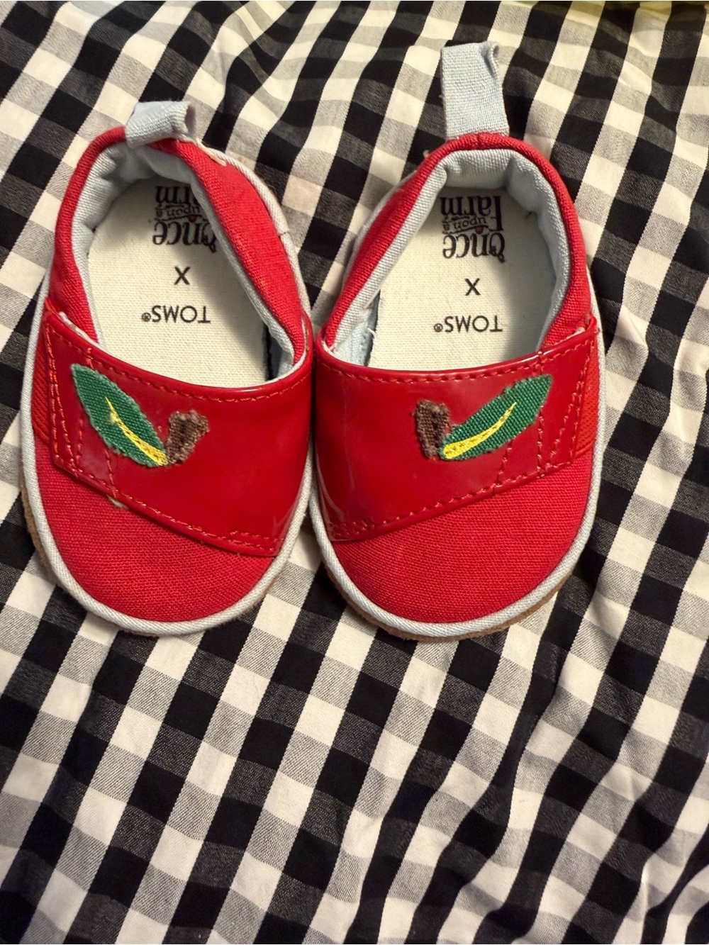 Toms Red Baby Slip-On Shoes with Leaf Embroidery